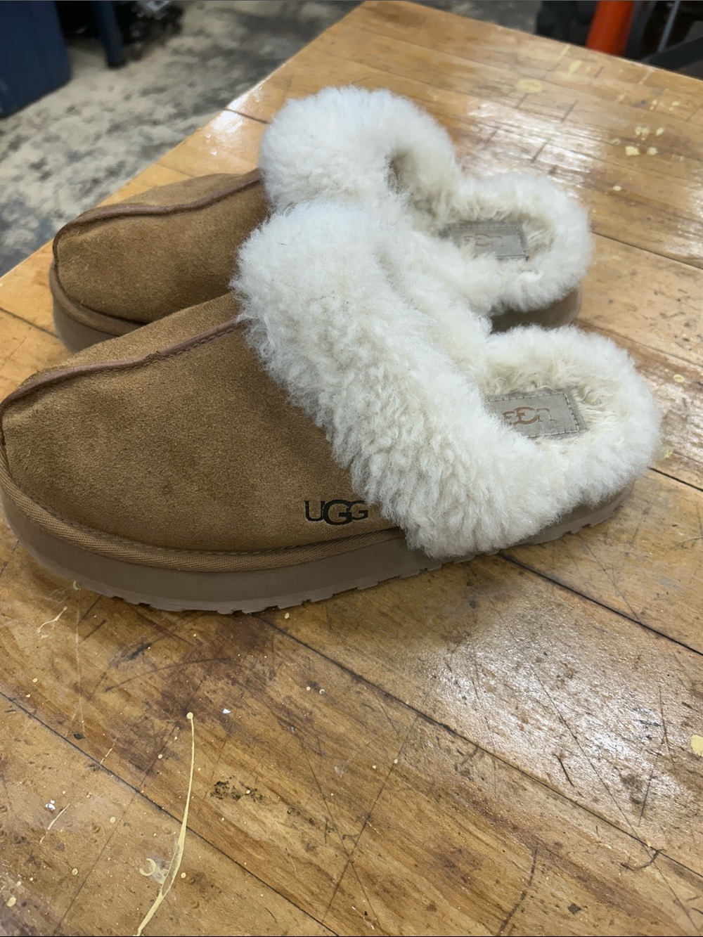 UGG Women's Chestnut Suede Slip-On Clog with Cream Shearling Trim